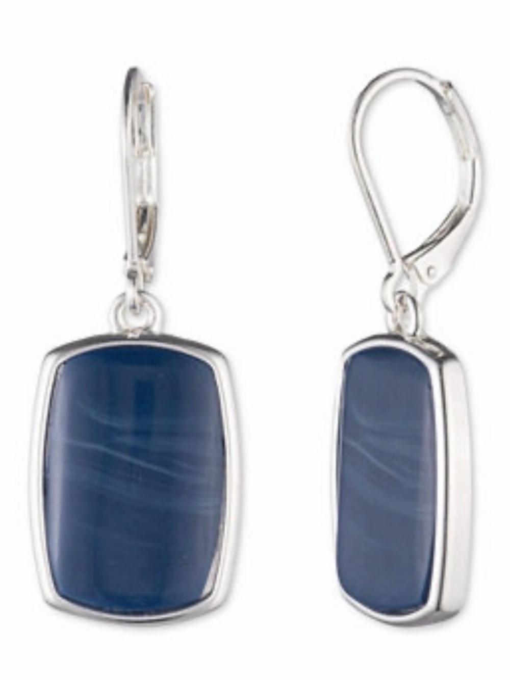 NWT Nine West Large Denim Blue And Silver-tone Drop Earrings W/leverback Closure